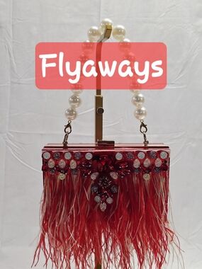 Handmade Pearl Chaos Red Transparent Acrylic Clutch w Fringe- Flyaways